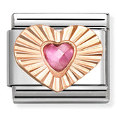 Nomination Composable Classic Link 430610/003 Heart with Etched detail & Pink CZ Heart in 9K Rose Gold